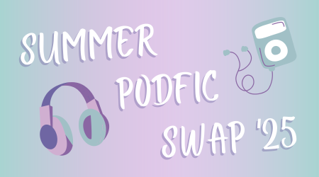 Cotton candy vibes, "Podfic Summer Swap" with light blue headphone and ipod.