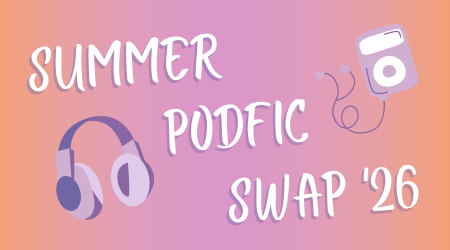 Citrus and berry vibes, "Podfic Summer Swap" with light purple headphone and ipod.